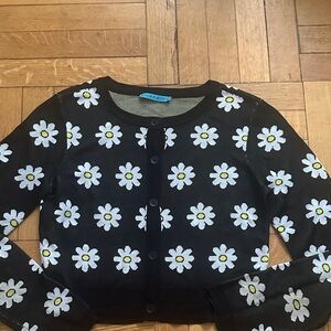 Alice + Olivia Black Daisy Crewneck Cardigan